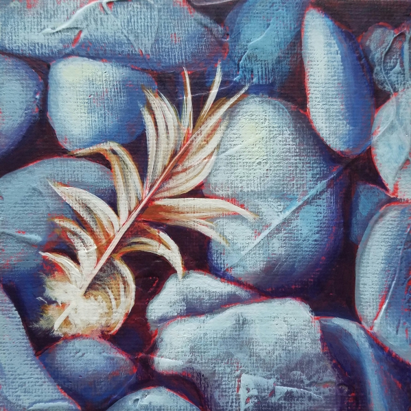 Click here to view #28 Feather on Rocks by Carlynne Hershberger